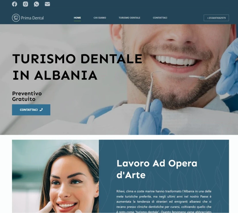 screenshot of prima dental website